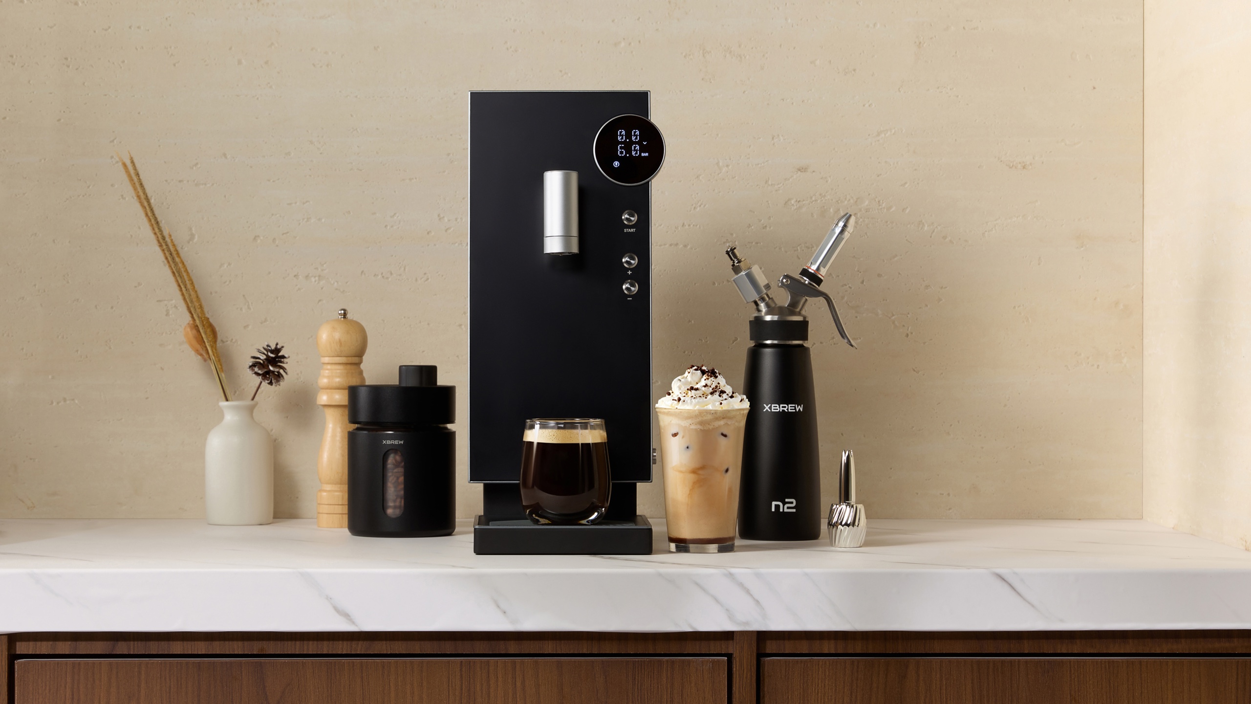 XBREW coffee product family in a kitchen setting