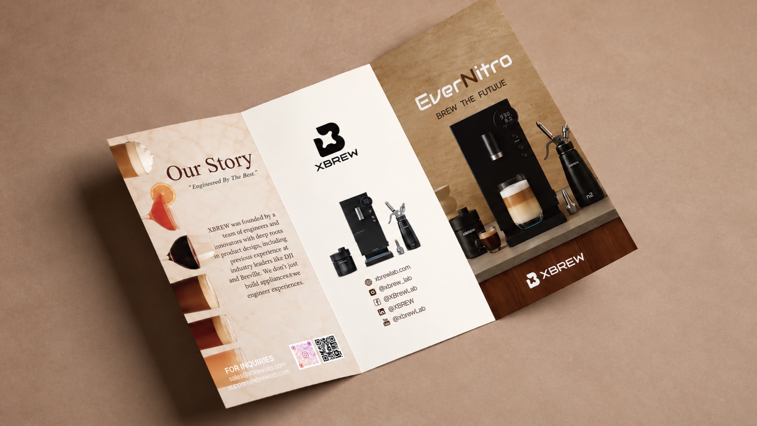 XBREW folded product brochure presentation